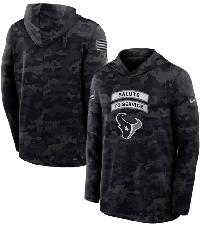 Men's Black Houston Texans 2026 Salute to Service Sideline Lightweight Hoodie Dri-FIT Long Sleeve Top